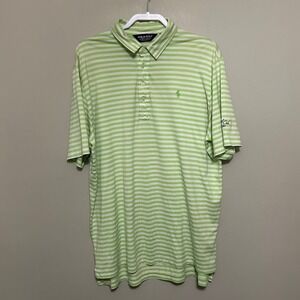 Polo Golf Ralph Lauren Mens Shirt XL Green White Striped Fallen Oak‎ Performance